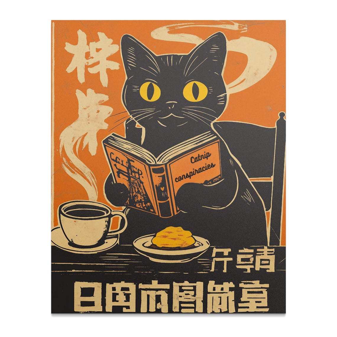 Black Cat Reading Catnip Conspiracies Book Vintage Library Poster - Image 2