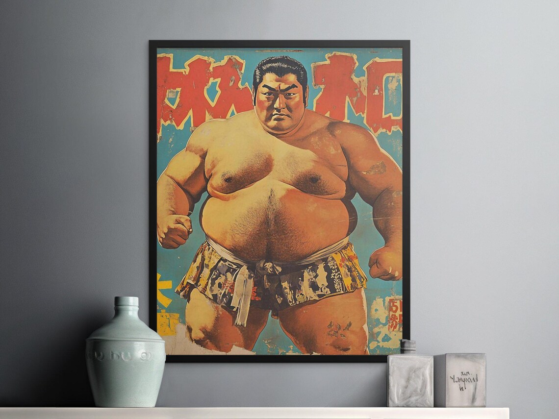 Classic Vintage Japanese Sumo Wrestler Bold Retro Sports Art Poster - Image 2
