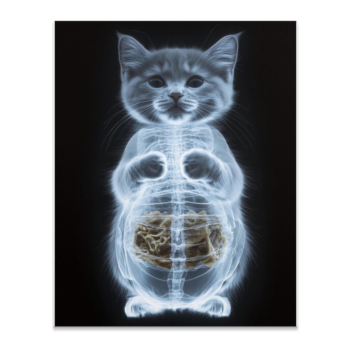 Cute Kitten X Ray Skeleton Anatomy Glowing Black Background Art Poster - Image 2