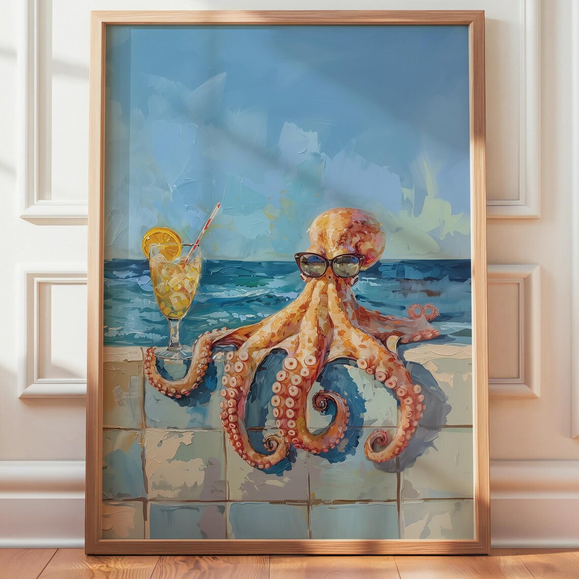 Octopus With Sunglasses and Cocktail Art Print