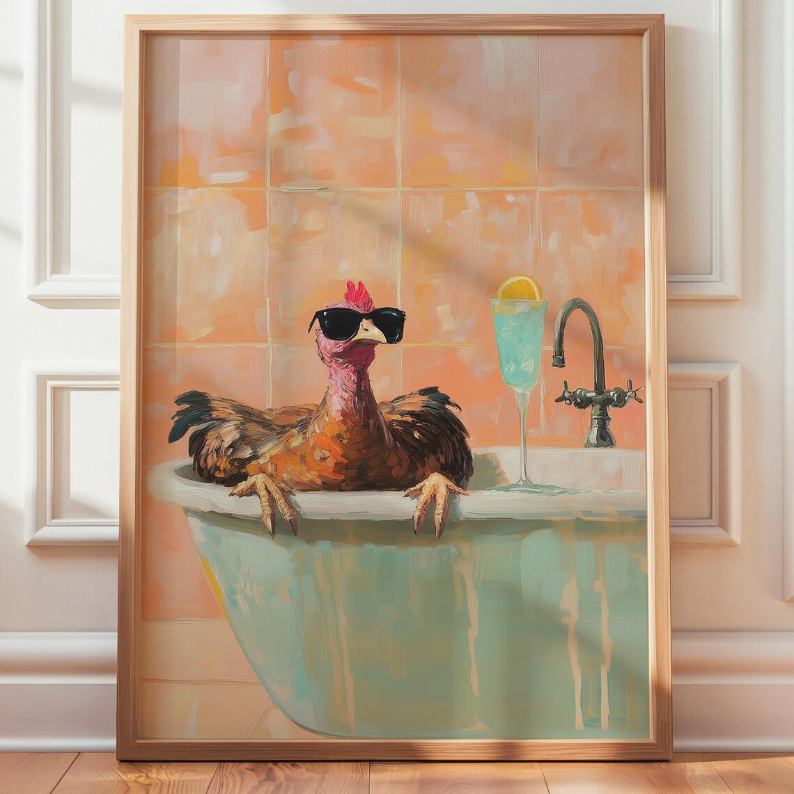Turkey In Bathtub Sunglasses Cocktail Funny Bathroom Bird Poster