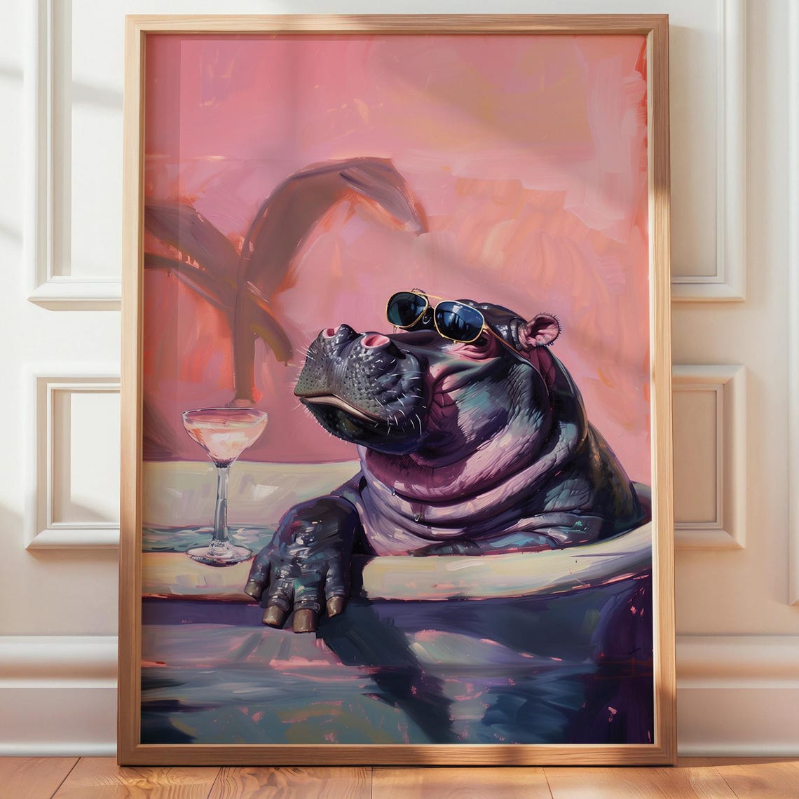 Hippo Cocktail In Bathtub Art Print
