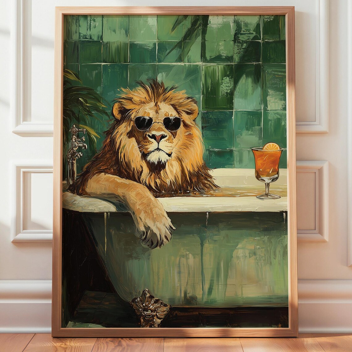 Funny Lion With Sunglasses Relaxing In Bathtub Cocktail Poster