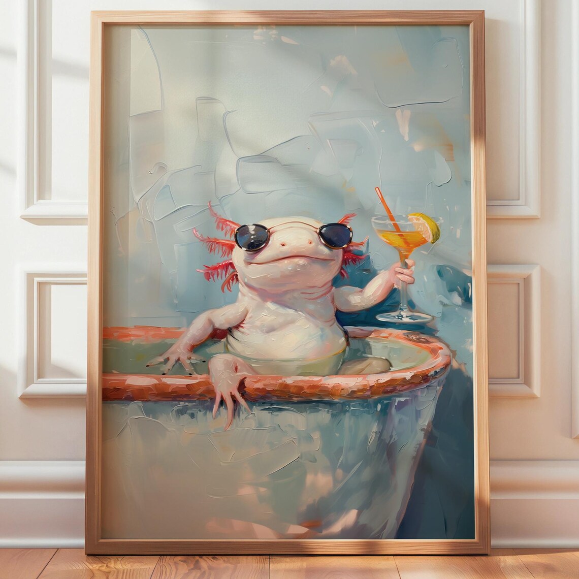 Axolotl Cocktail Bath Poster Print, Quirky Artwork