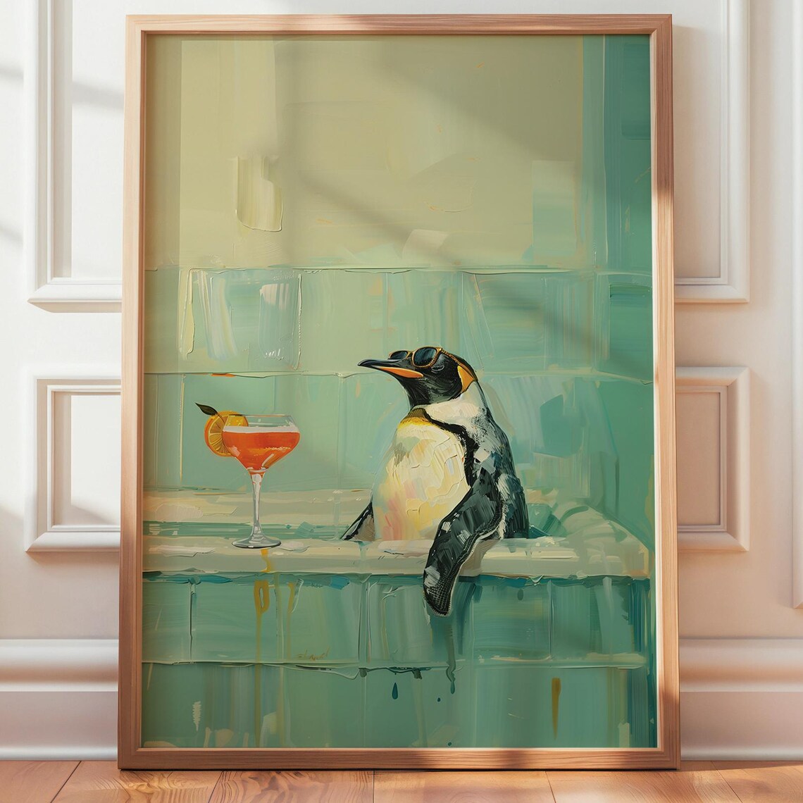 Penguin In Bathtub Art Print, Funny Bathroom Decor