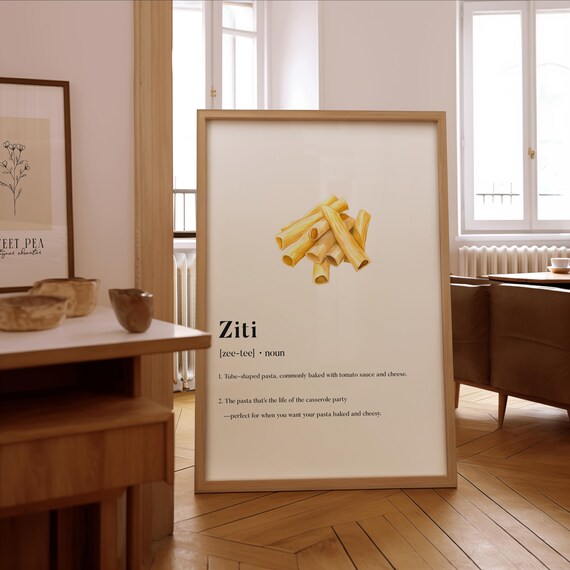 Ziti Definition Funny Kitchen Decor Italian Pasta Gift Poster