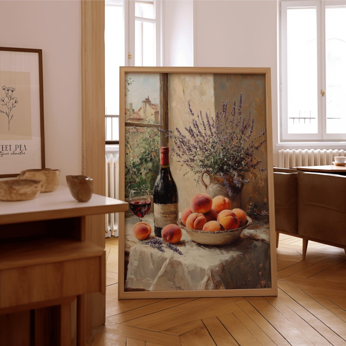 Wine Bottle Peaches and Lavender in French Still Life Poster