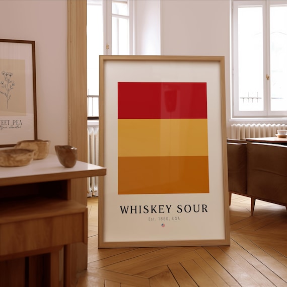 Whiskey Sour Cocktail Color Block Minimalist Bar Decor Poster