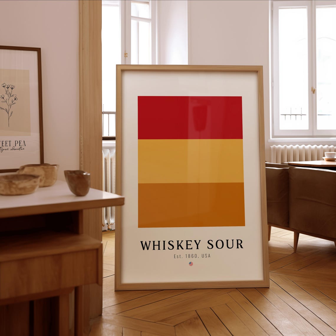 Whiskey Sour Cocktail Color Block Minimalist Bar Decor Poster