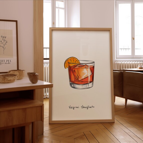 Negroni Sbagliato Illustration Print Stylish Bar Wall Art Framed Or Unframed Poster Gift For Cocktail Enthusiasts