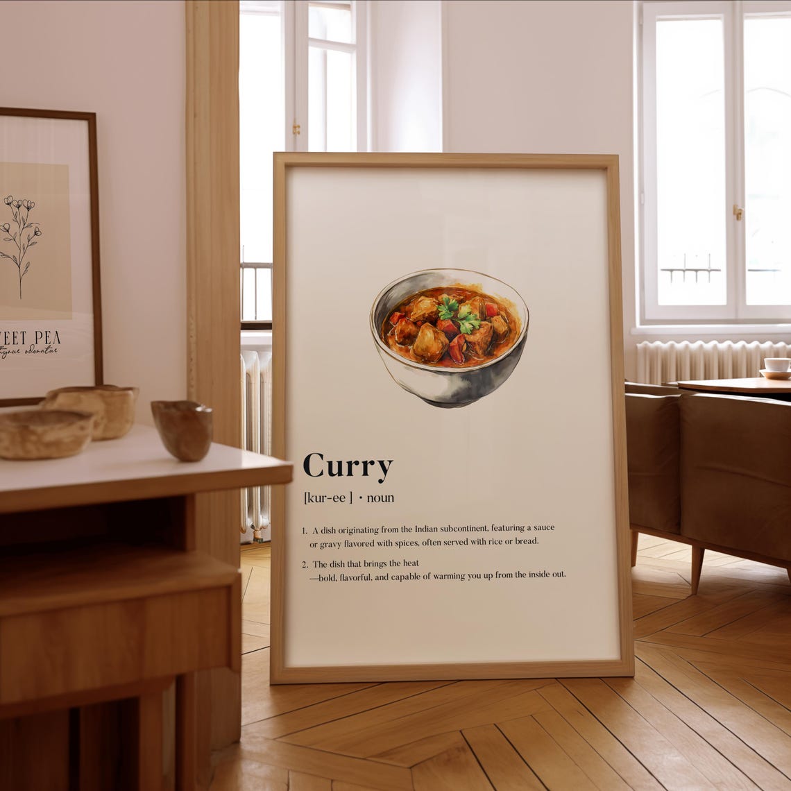 Curry Definition Watercolor Food Art Print For Kitchen Chefs