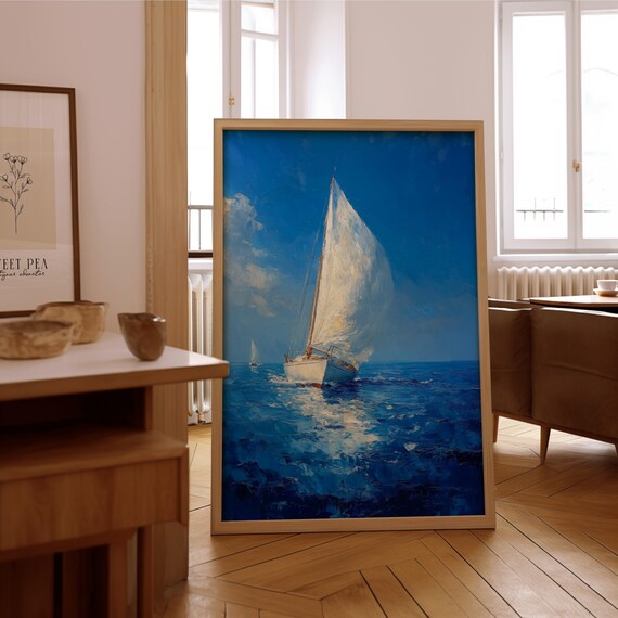 Impressionist Sailboat on Deep Blue Ocean Oil Painting Poster