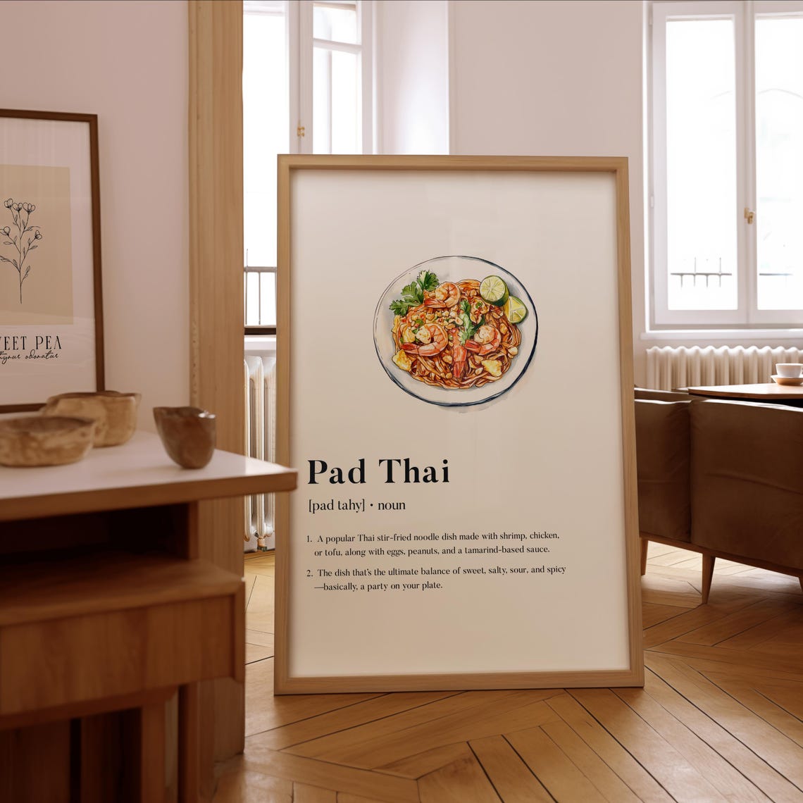 Tasty Pad Thai Watercolor Definition Thai Kitchen Decor Poster