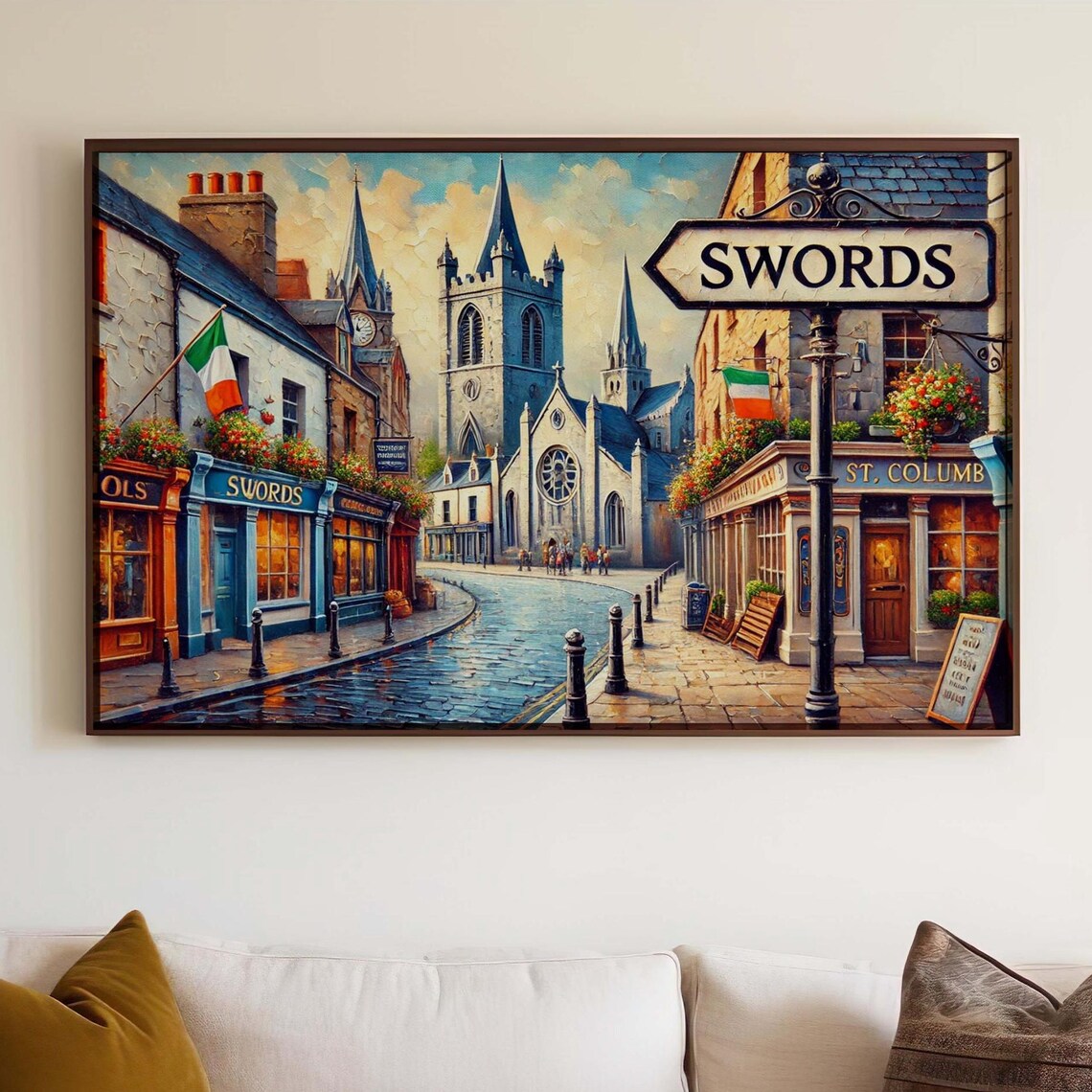 Swords Ireland Historic Church Pub Street Painterly Art Poster