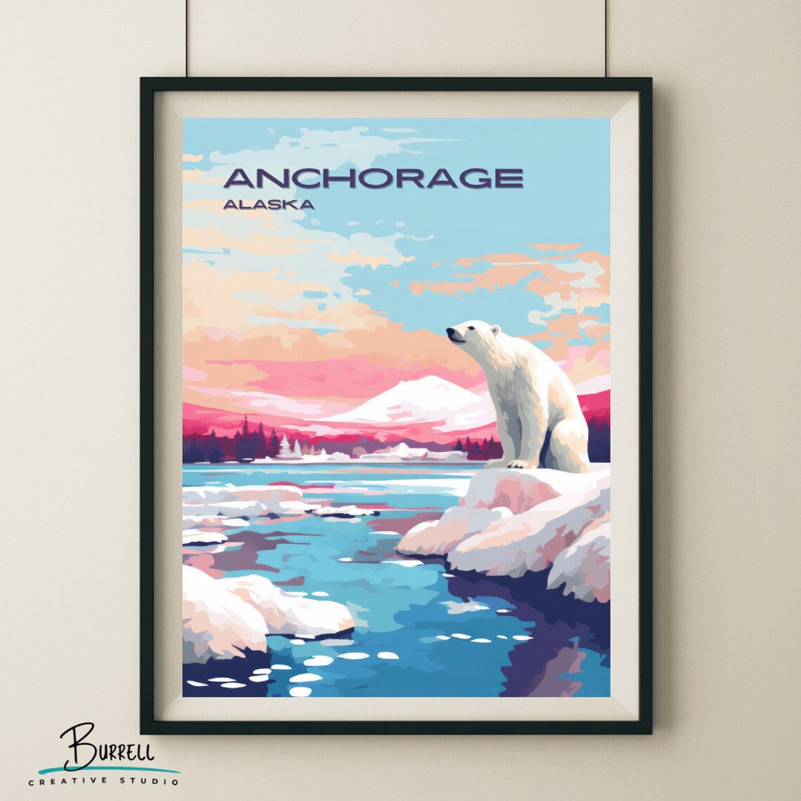 Anchorage Alaska Polar Bear Snowy Shore Sunset Arctic Poster