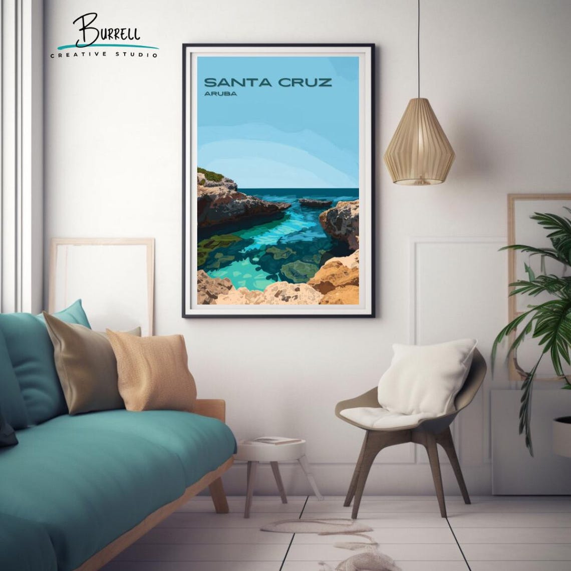 Santa Cruz Aruba Conchi Natural Pool Rocky Coast Travel Poster - Image 3