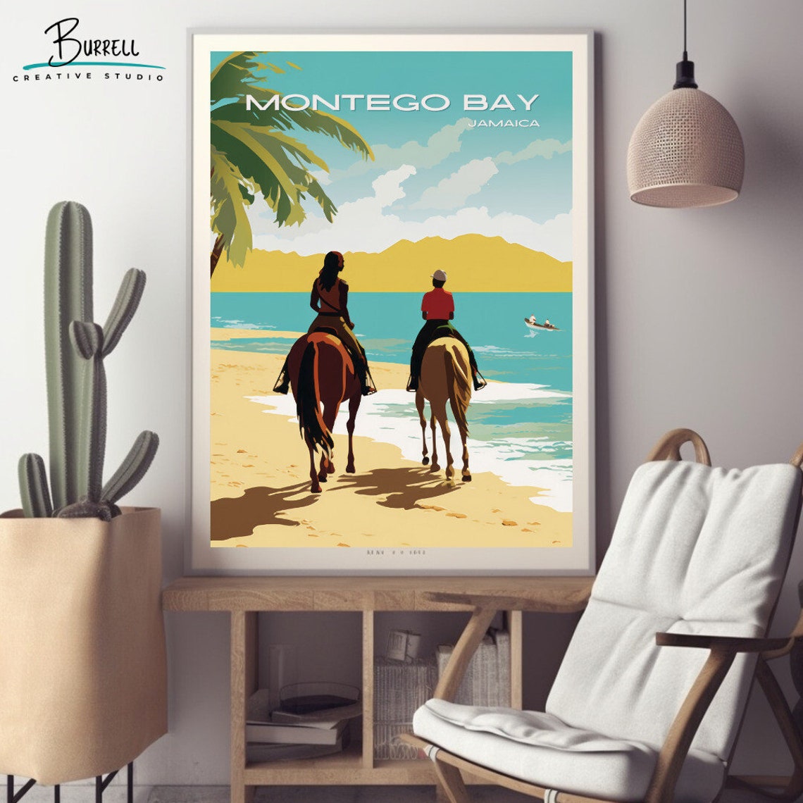 Montego Bay Jamaica Horseback Riders Beach Shoreline Scene Poster - Image 2