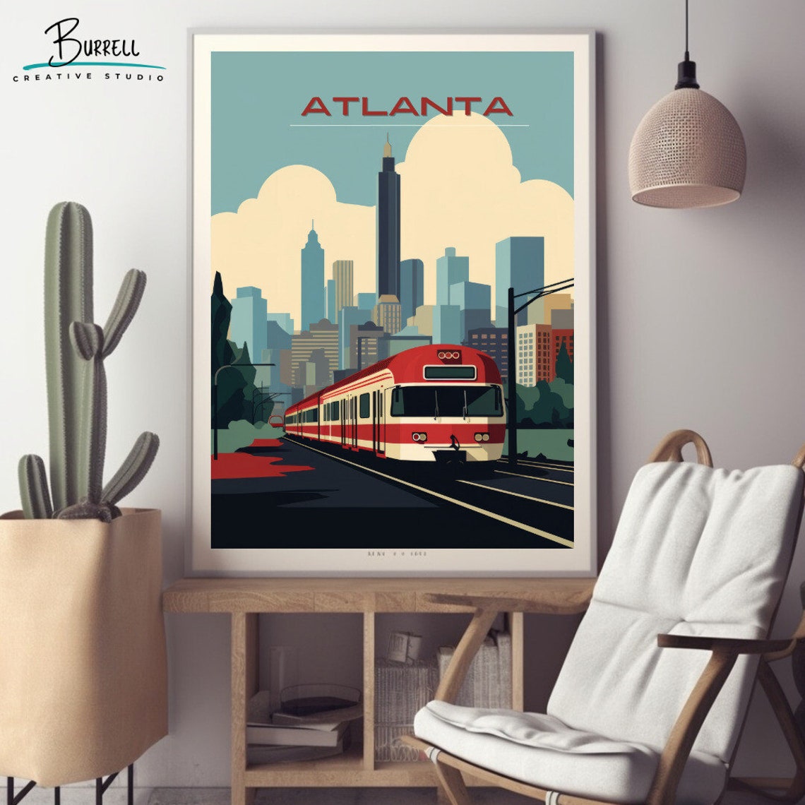 Atlanta Georgia Skyline Red Trolley Retro Illustration Travel Poster - Image 2