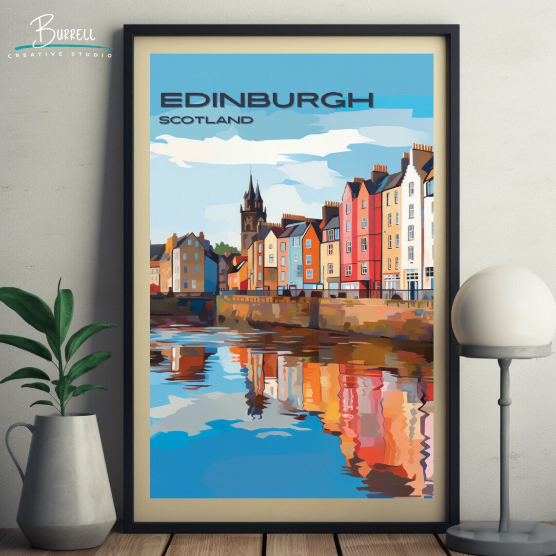 Edinburgh Scotland Water of Leith Riverside Colorful Houses Poster - Image 5
