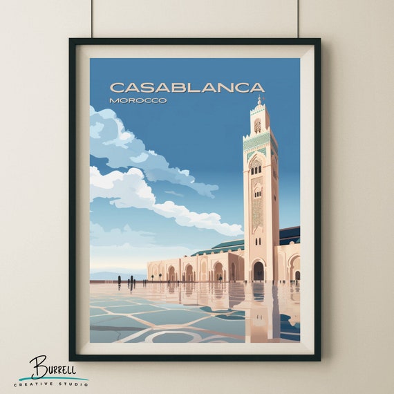 Casablanca Morocco Hassan Ii Mosque Travel Poster Wall Art Poster Print