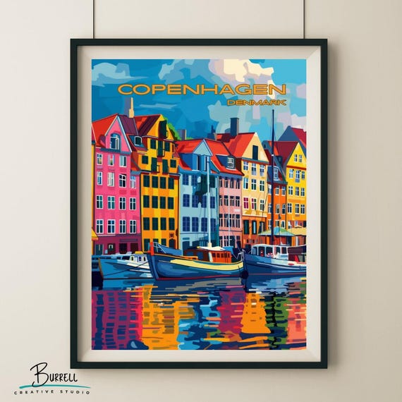 Copenhagen Nyhavn Harbor Travel Poster, Denmark