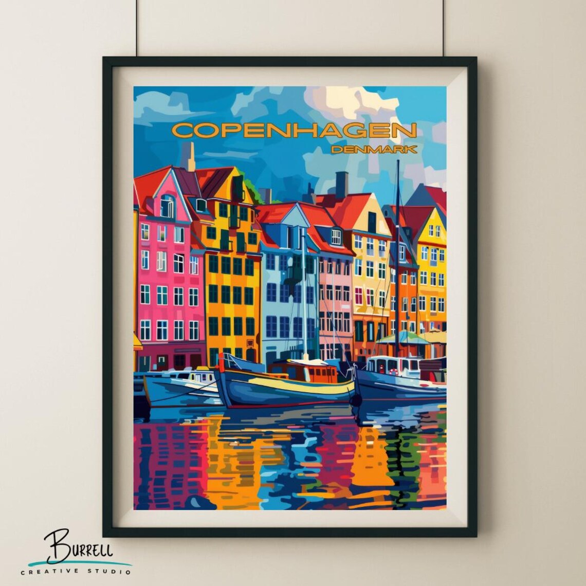 Copenhagen Nyhavn Harbor Travel Poster, Denmark