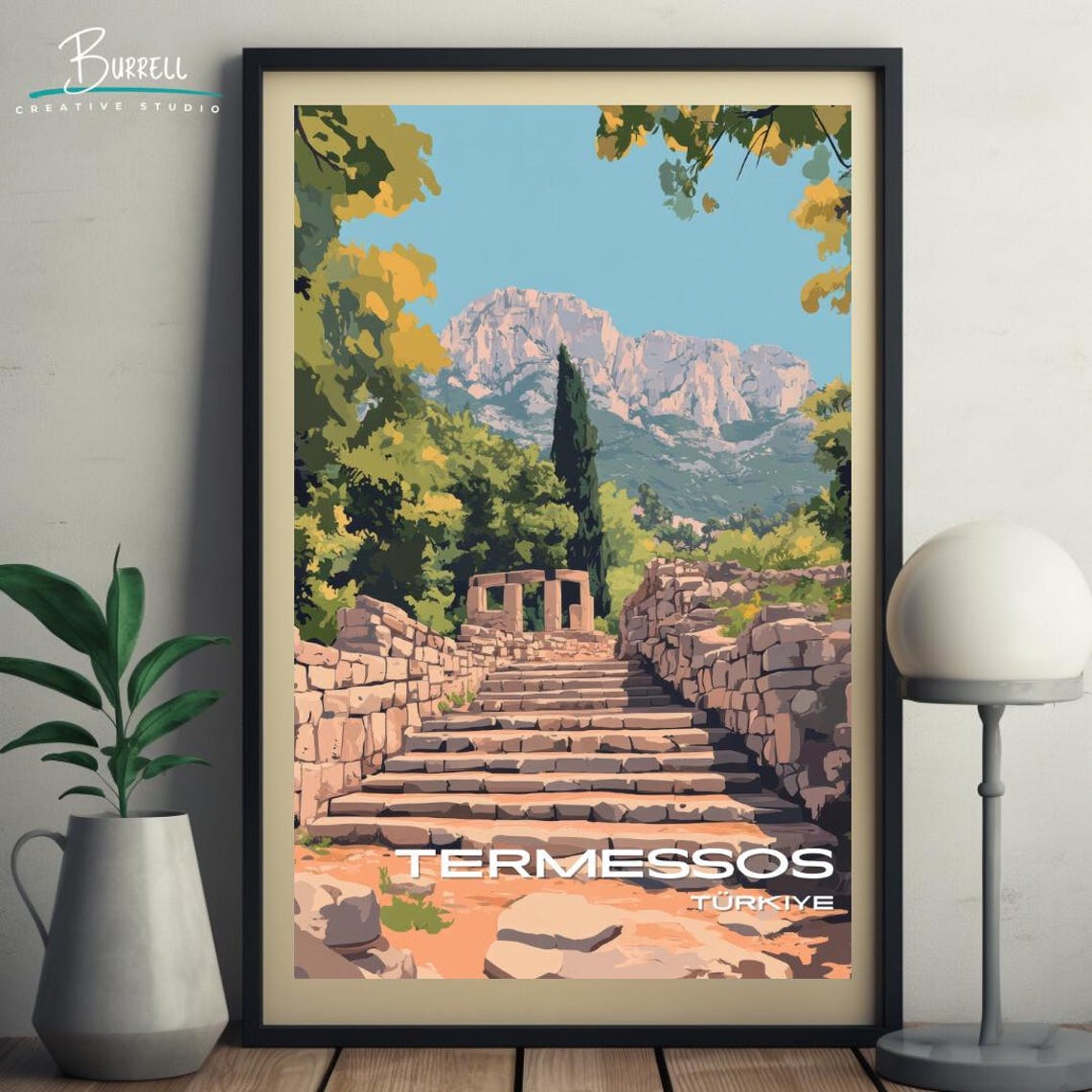 Termessos Turkiye Ancient Stone Stairway Cypress Trees Poster - Image 5