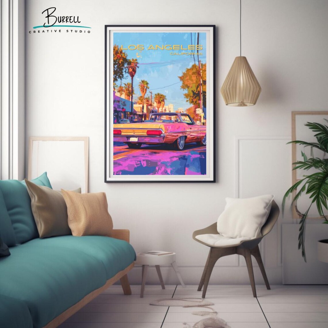 Los Angeles California Vintage Car Palm Street Classic Travel Poster - Image 3