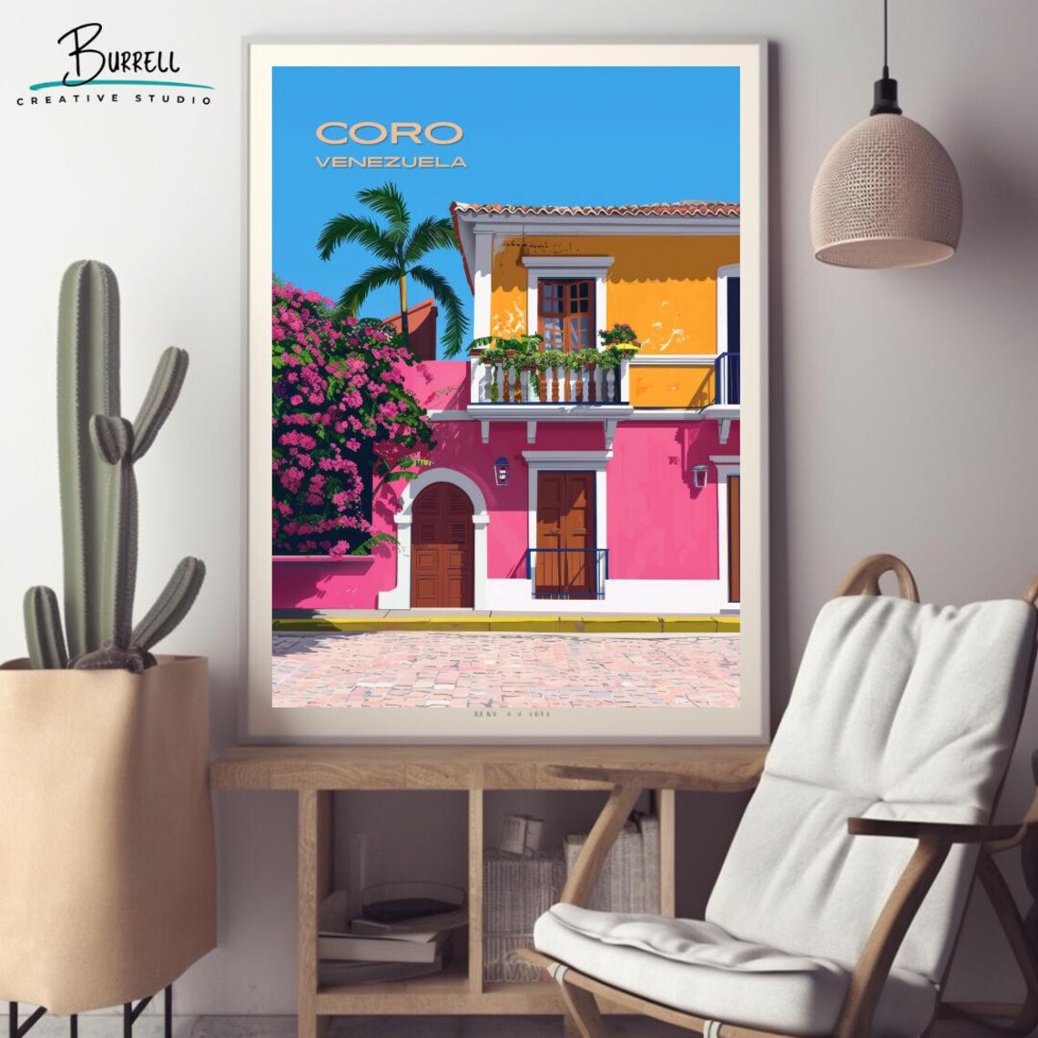 Coro Venezuela Colonial Street Pink Building Tropical Travel Poster