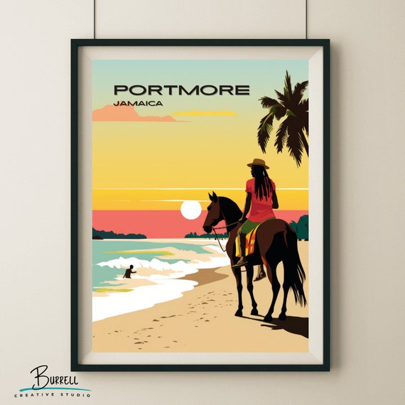 Portmore Jamaica Hellshire Beach Travel Poster Wall Art Poster Print