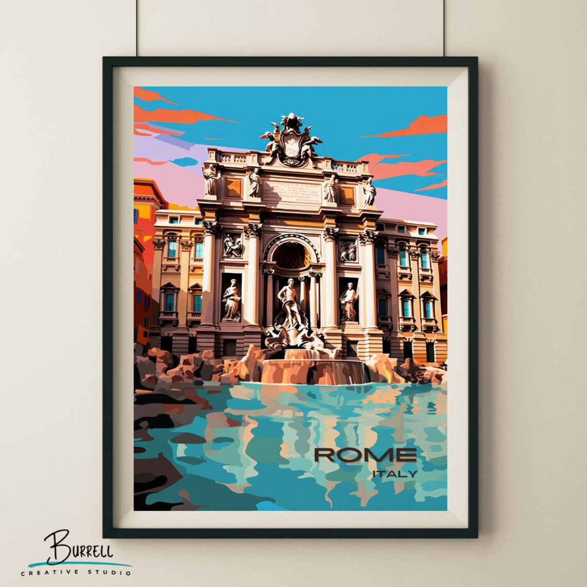 Rome Italy Trevi Fountain Illustrated Retro Landmark Travel Poster - Image 5