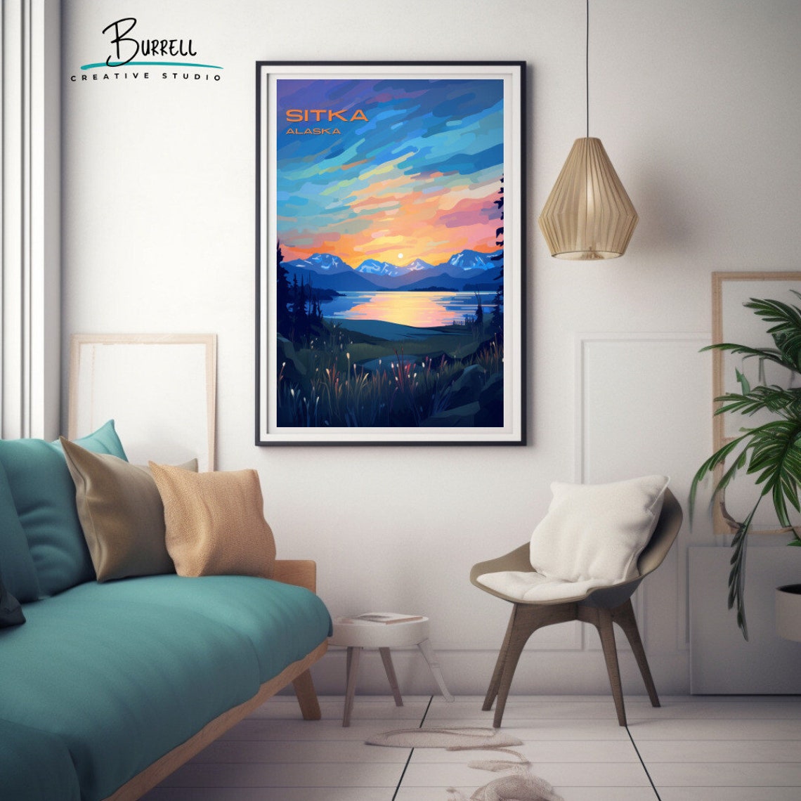 Sitka Alaska Sunset Lake Snowcapped Mountain Peaks Silhouette Poster - Image 3