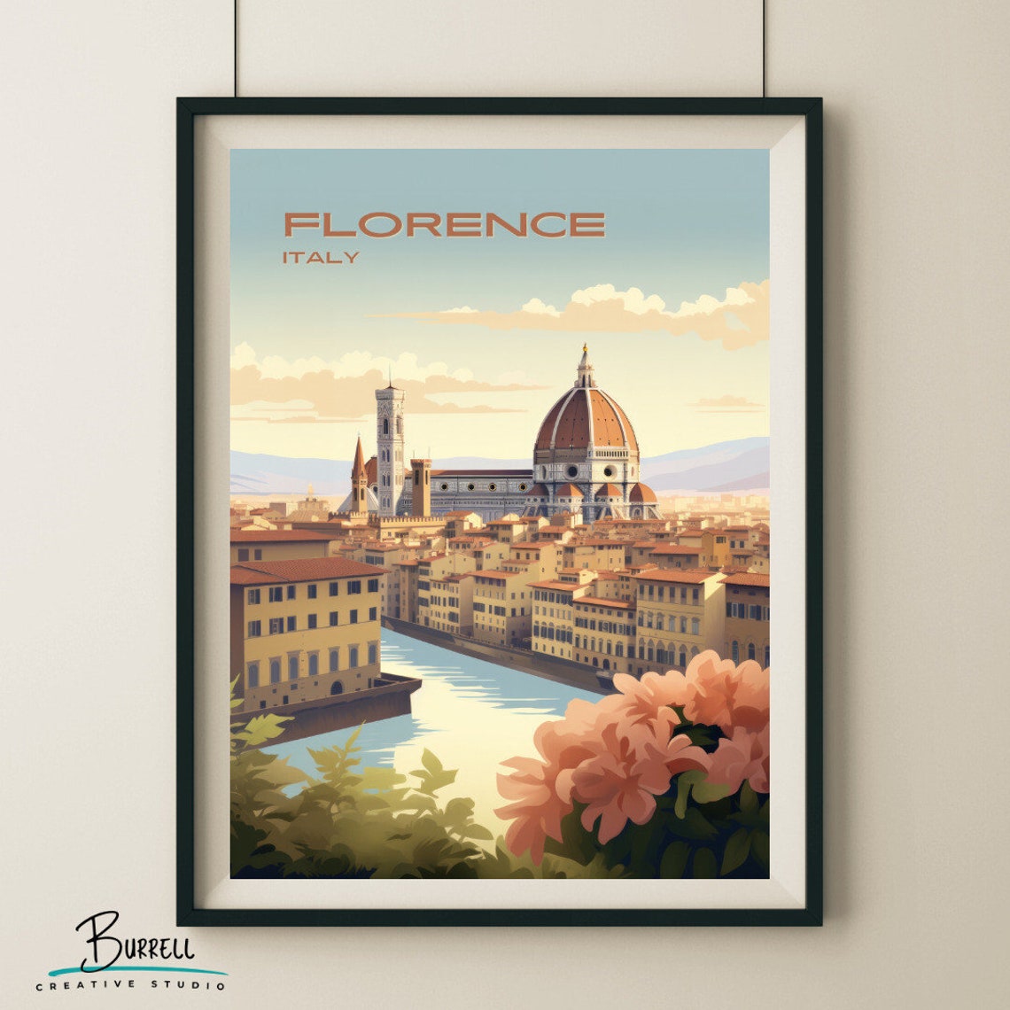 Florence Italy Cathedral Dome Over the Arno River Cityscape Poster