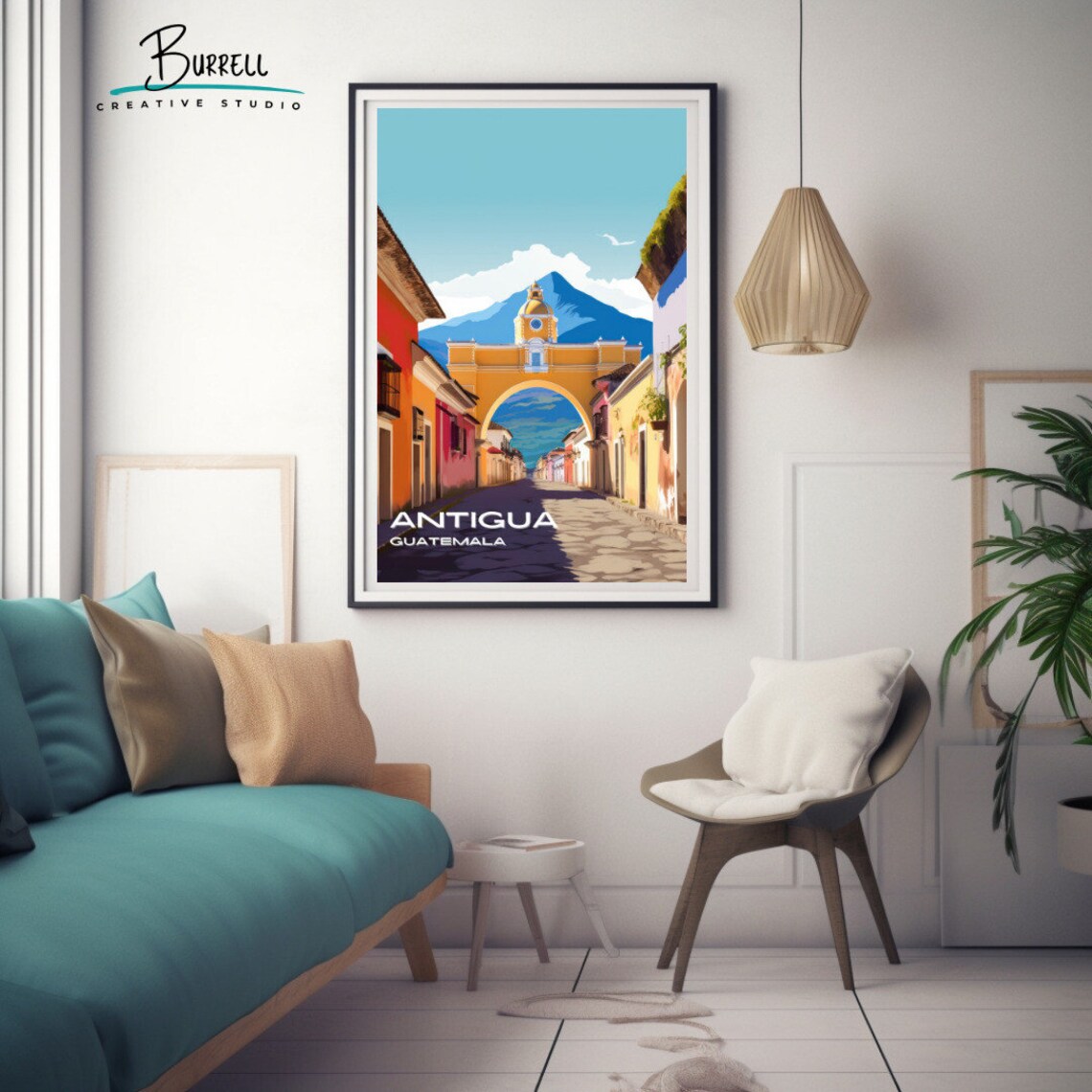 Antigua Guatemala Santa Catalina Arch Volcano Colonial Street Poster - Image 3