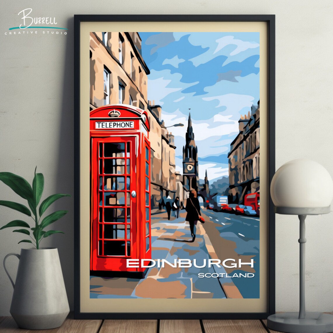 Edinburgh Scotland Royal Mile Red Telephone Box Street Scene Poster - Image 5