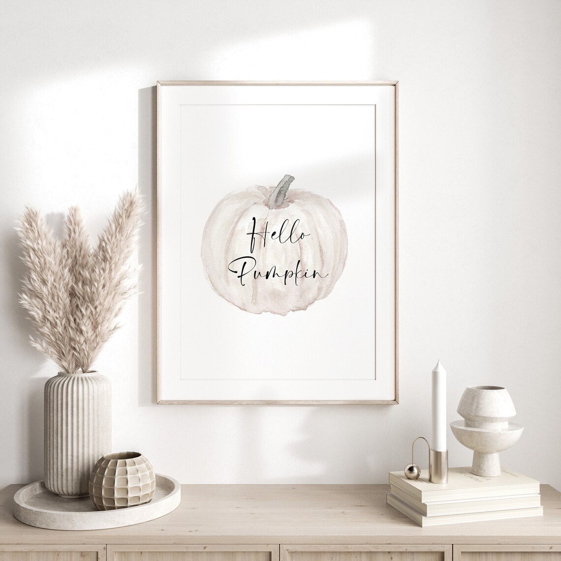 Hello Pumpkin Watercolor Fall Art Seasonal Autumn Decor Poster
