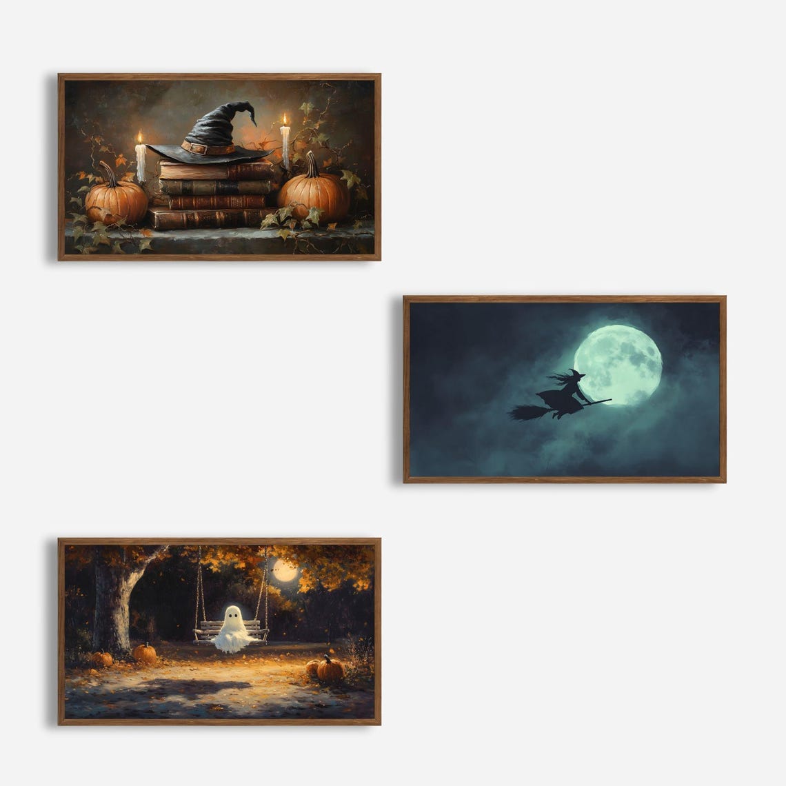 Nine Spooky Halloween Paintings Ghosts Witches Set Bundle Poster - Image 3