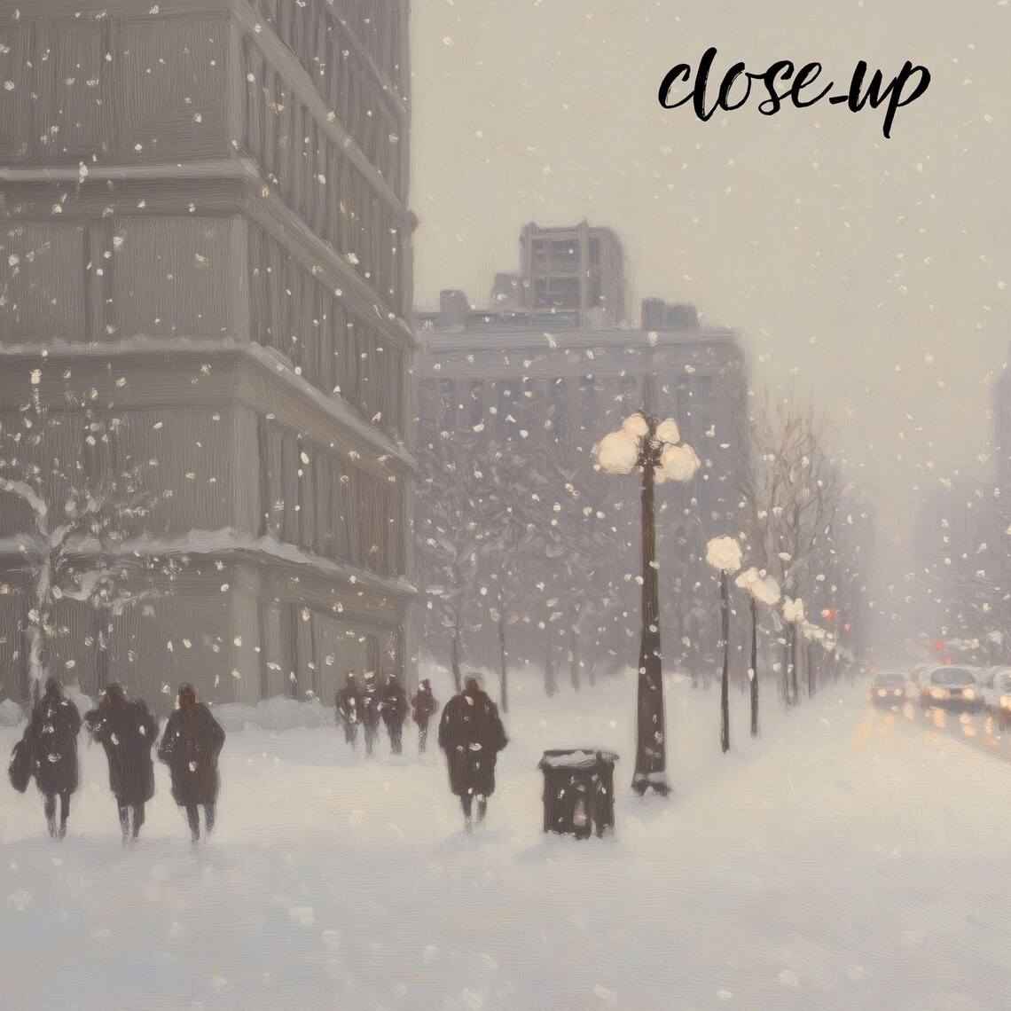 Vintage Snowy City Avenue Bus Traffic Winter Urban Scene Poster - Image 3