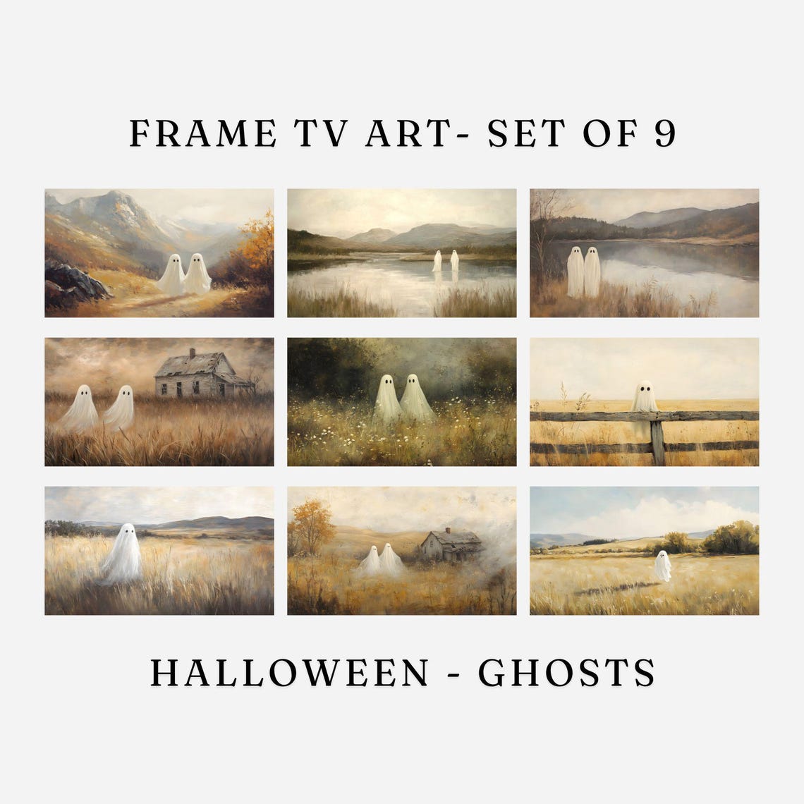 Nine Halloween Ghost Paintings Set Vintage Frame TV Art Poster