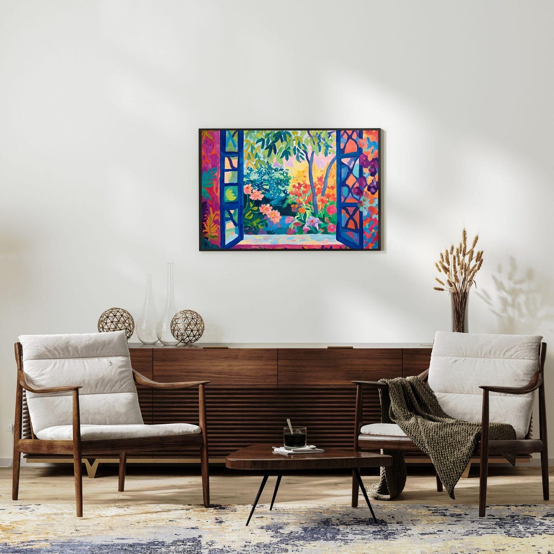 Colorful Open Blue Window Overlooking Flower Garden Fauvist Poster - Image 2