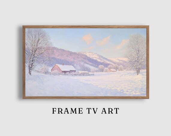 Snow Covered Barn and Rolling Hills on a Bright Winter Day Painting Poster