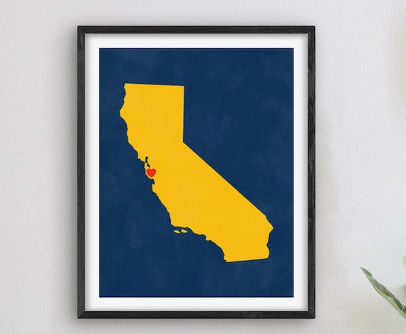 Santa Cruz California Heart Map Yellow State Grad Gift Poster