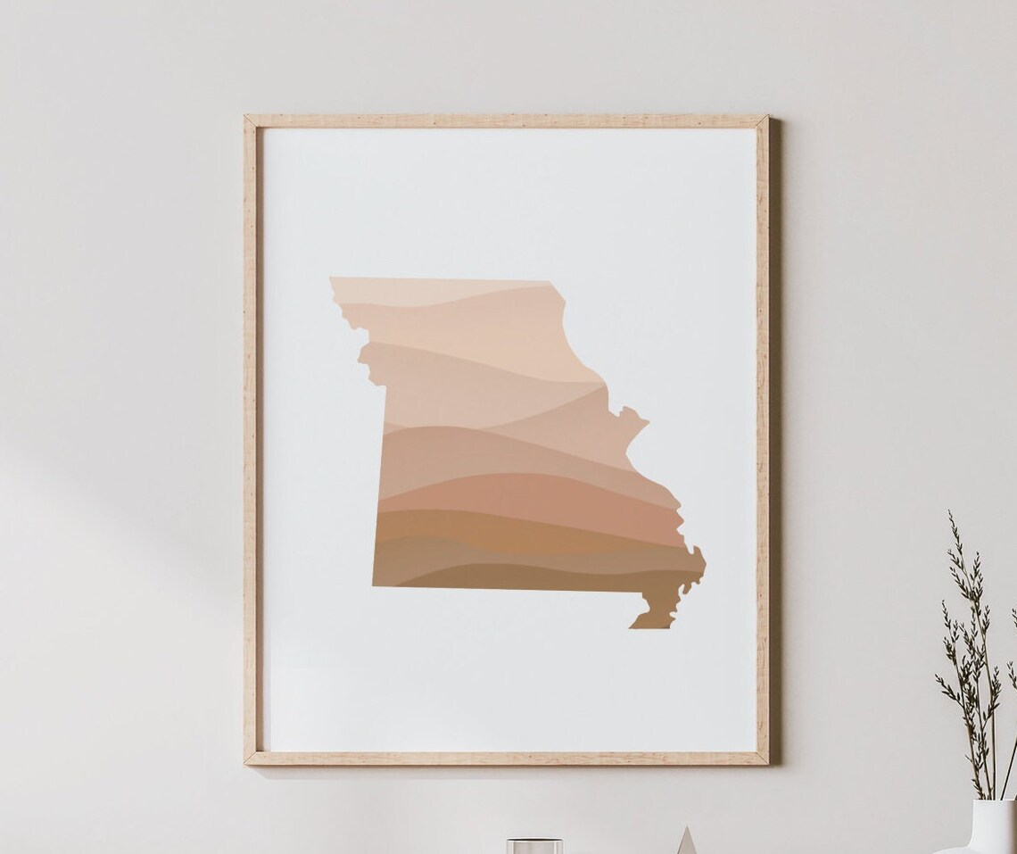 Missouri State Silhouette Beige Waves Minimalist Boho Home Decor Poster