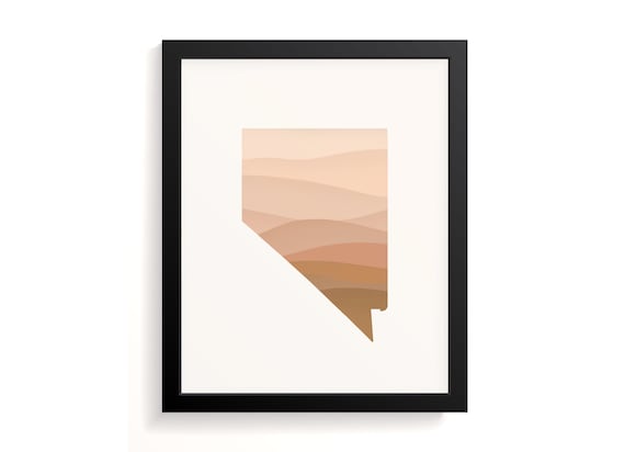 Nevada State Silhouette Beige Waves Minimalist Boho Home Decor Poster