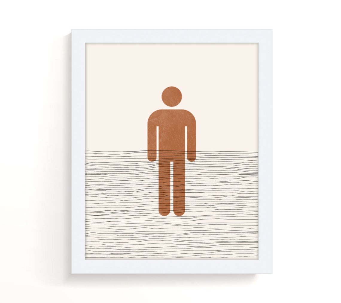 Minimalist Mens Restroom Icon Boho Neutral Bathroom Wall Art