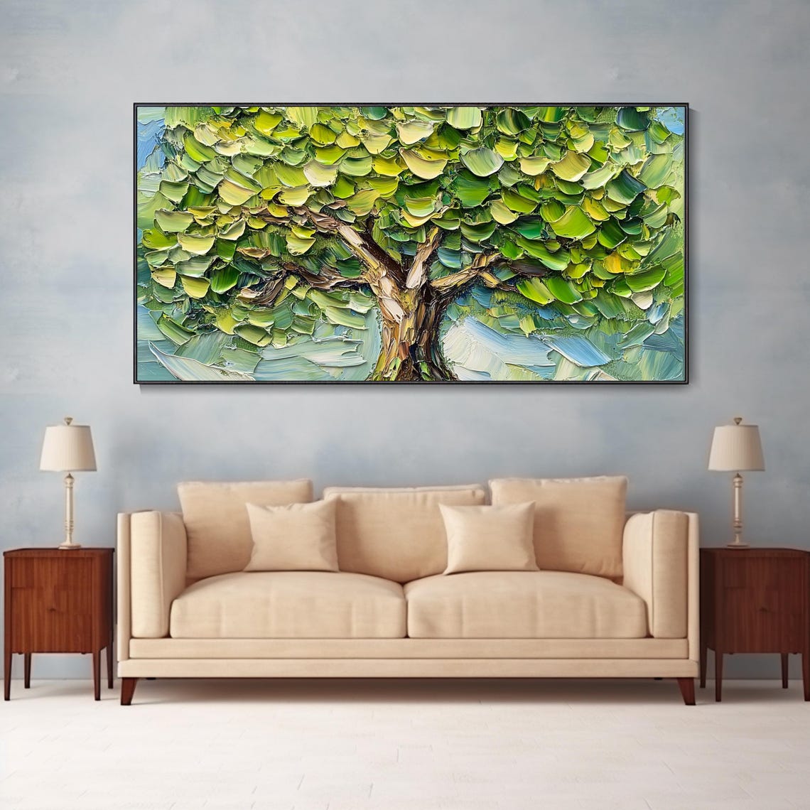 Green Tree Canopy Lush Foliage Thick Impasto Oil Painting Poster - Image 2