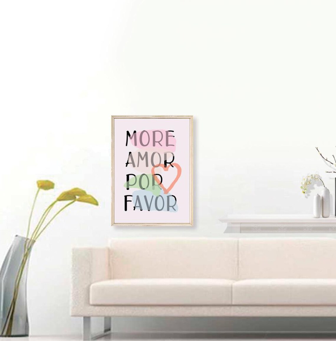 More Amor Por Favor Pastel Watercolor Heart Love Quote Wall Print - Image 3