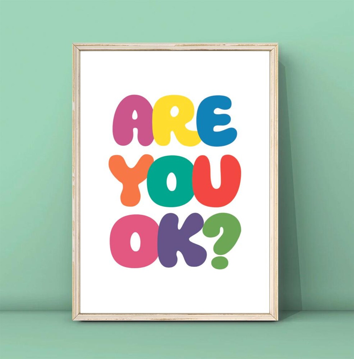 Are You OK Rainbow Bubble Letters Poster Mental Health Uplifting Kindness Art