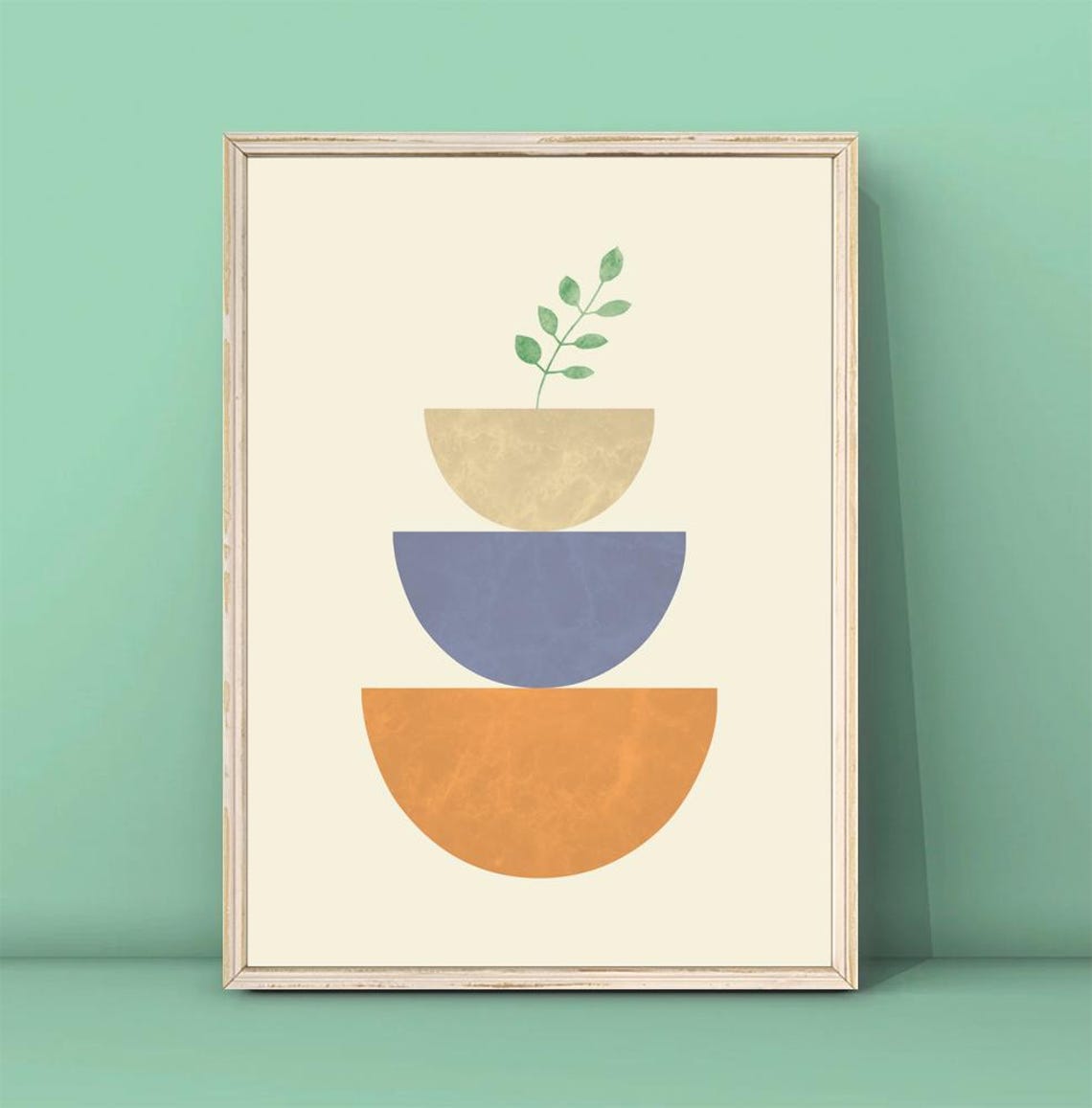 Boho Terracotta Blue Stacked Half Circle Botanical Neutral Art Poster
