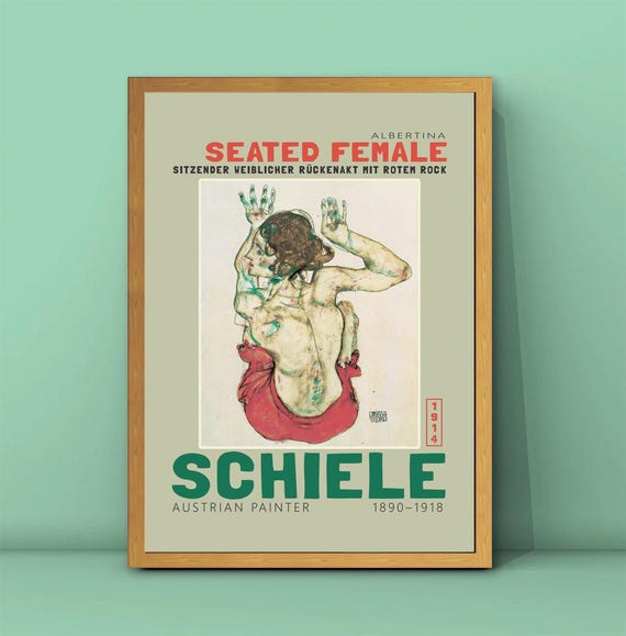 Egon Schiele Seated Female 1914 Red Skirt Figure Study Poster